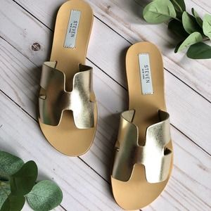 Steven New York by Steve Madden Gold Slip On Greece Sandal Size 6.5 NEW IN BOX